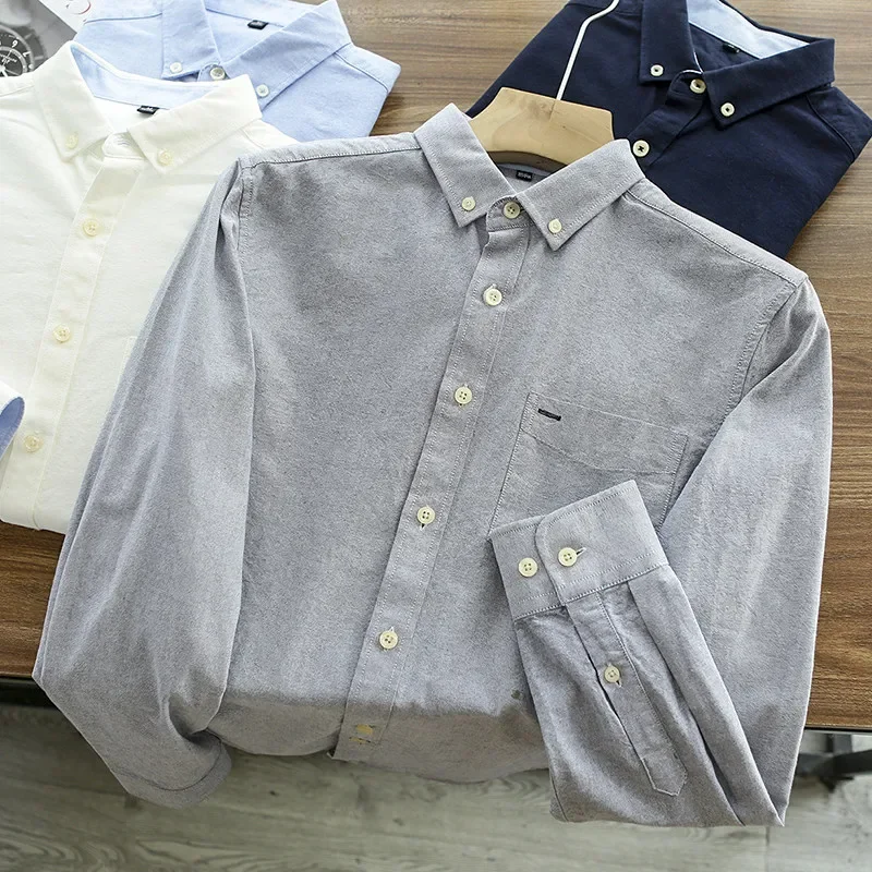 Simple Japanese style! Pure cotton Oxford spinning! Export men's solid color long-sleeved shirt and top