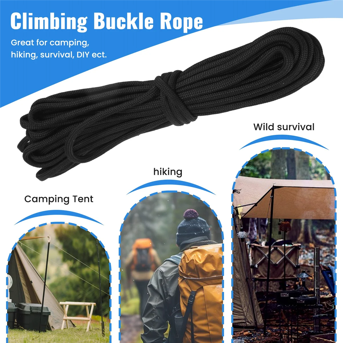 Paracord 550 Parachute Rope 7 Core Strand for Climbing Camping Buckle Rope Black 25FT XQ