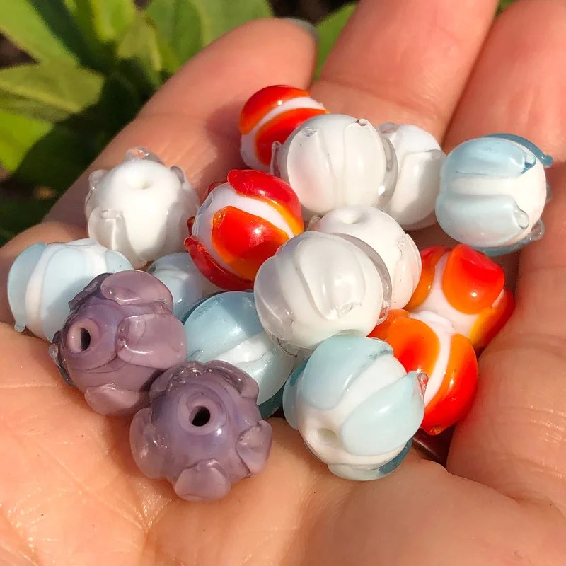 10mm Large Murano Multicolor Lotus Flower Shape Lampwork Glass Loose Spacer Beads For Jewerly Making Diy Bracelet Accessories