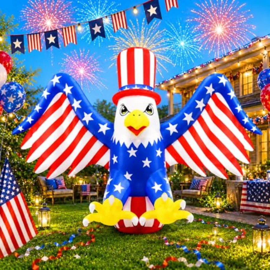 

4th of July Inflatable Eagle Decorations 6FT Long American Bald Eagle Outdoor Yard Patriotic Blow Up Independence Day Holiday P