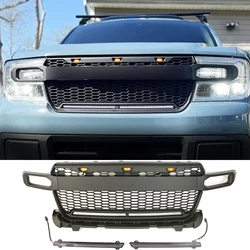 Front Grill With Led Light Bar Bumper Grille Auto Parts Modification Accessories Fits For 2022-2023 Ford Maverick Grill