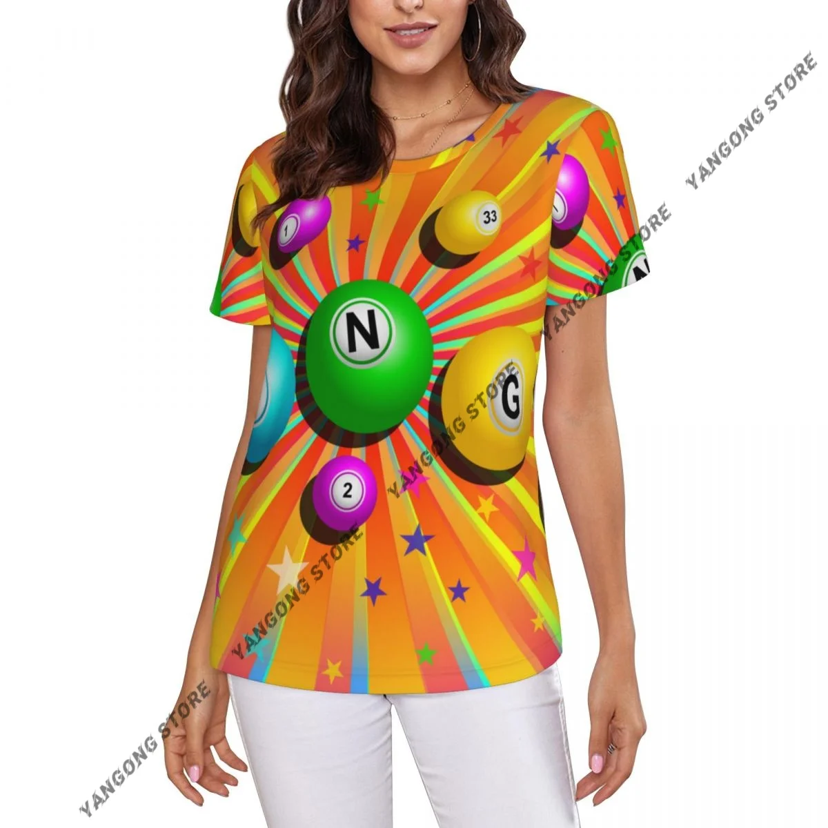 Women's T-shirt ladies casual Bingo Balls Colorful female T-shirt short-sleeved T-shirt summer thin tops