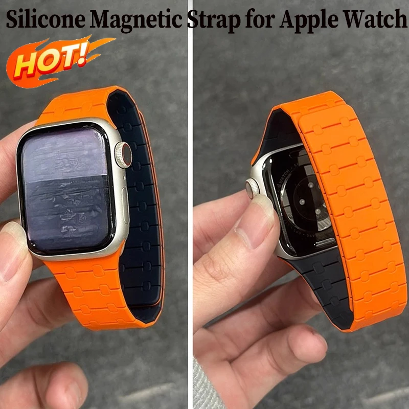 

Silicone Magnetic Strap for Apple Watch Band Ultra 2 46 49mm 44mm 40mm 42 41mm 45mm Bracelet for IWatch Series 10 9 8 7 6 SE 5 4