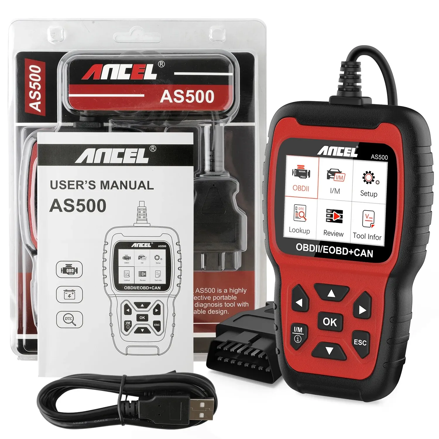 ANCEL AS500 OBD2 Automotive Scanner Multilingual Engine Code Reader Free Update OBD 2 Car Diagnostics Scan Tool PK KW850