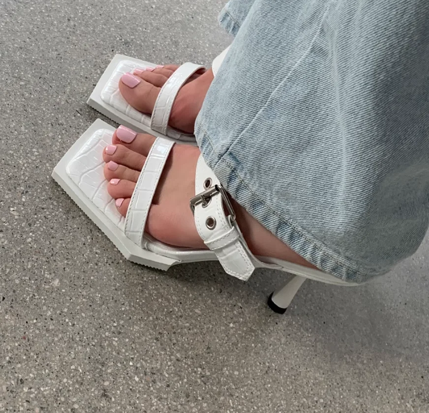 

Women Square Toe Prom Dress Stripper Shoes Sandalias Mujer Gladiator Sandals Buckle Heels Woman Pump Slippers Mules Slides 2025