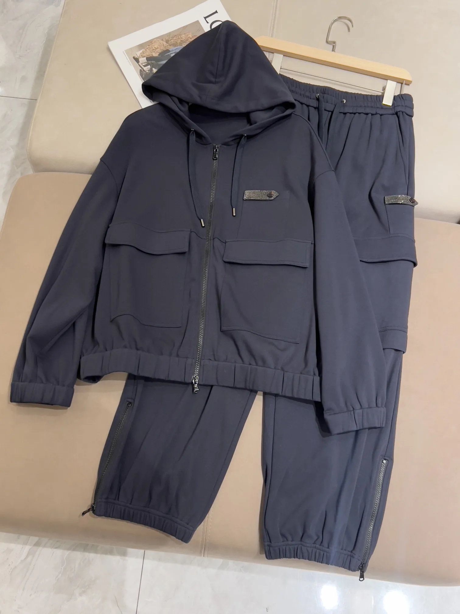 

High quality casual sporty cotton pants suit