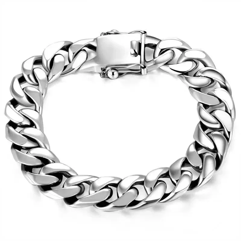 New Silver Color Domineering Men Bracelet Fashionable and Personalized Whip Chain Widened and Thickened Couple Fashion Jewelry