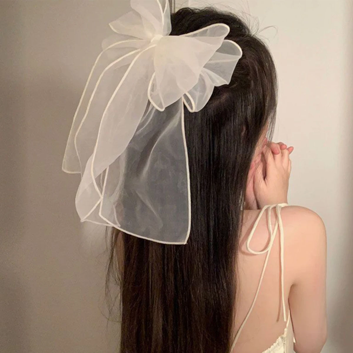 2pcs Double Mesh White Oversize Bow Hairpin Yarn Bowknot Ribbon Hair Clip New Lady Girls Spring Clip Hair Accessory Women