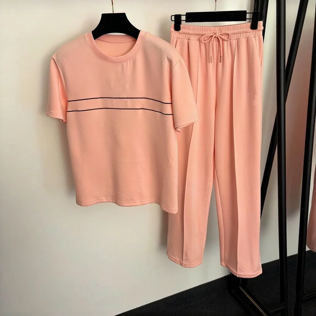 

Fashionable Casual Loose Women's Cotton Short Sleeve Long Pants Set Comfortable Breathable Two-Piece Outfit for Women