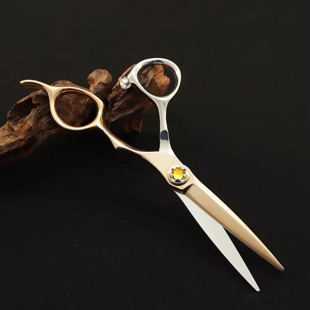 Printed Hair Scissors Gold Coated Barber Scissors 6 Inch Japanese Steel Hairdressing Scissors