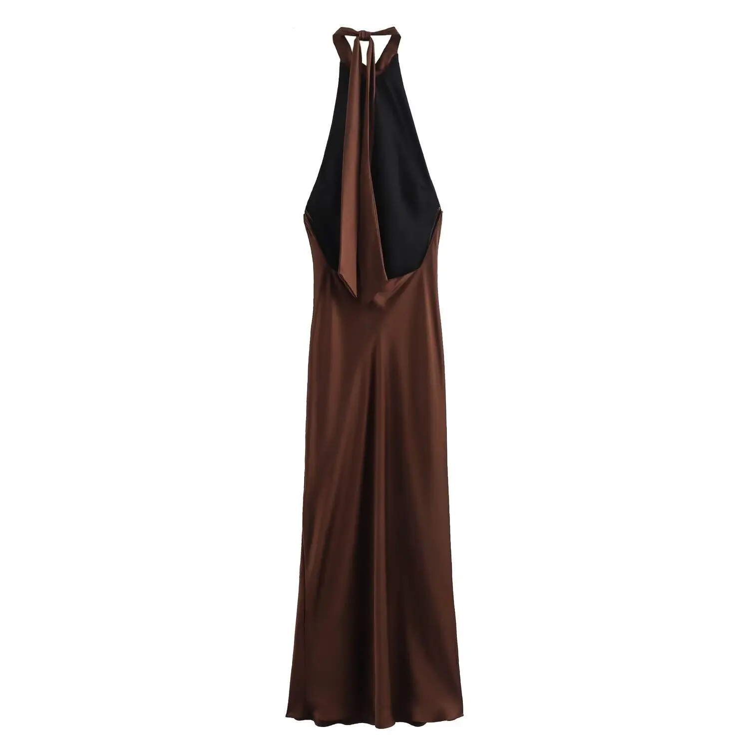 Tangada 2023 New Women Coffee Satin Halter Dress Sleeveless Ladies Party Dress 6X0244