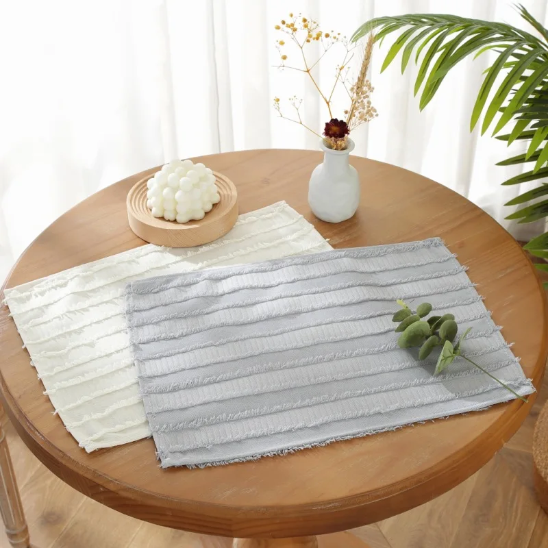 BUYNOW 4PCS Solid  Cut Stripe Table Mat Retro Rustic Minimalist Dining Table Placemat  Coffee MatsHome Dining Room Table Decor