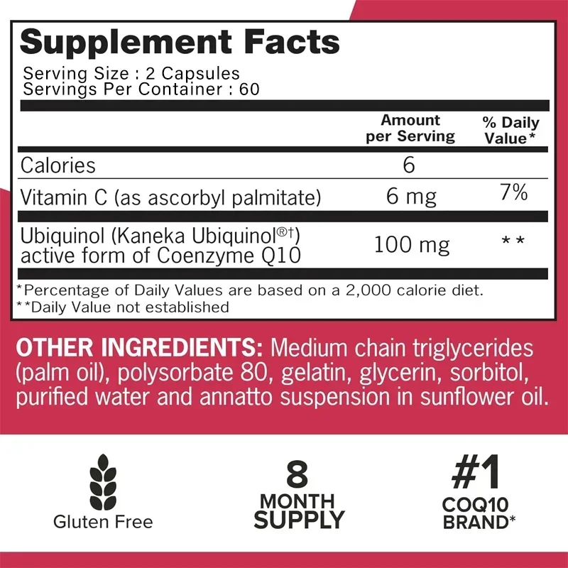 CoQ10 Capsules 100mg - Provides Energy, Supports Joint Health, Promotes Cardiovascular Health, and Maintains Heart Health