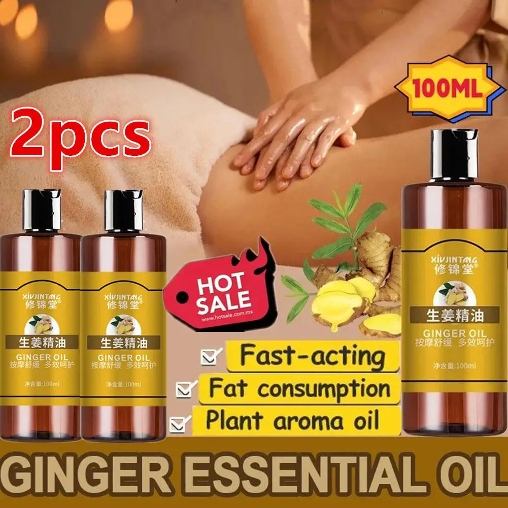 

2x Natural Ginger Essential Oil For Massage Oil Scraping Promote Blood Circulation Relieve Muscle Pain Compound Essential Oil