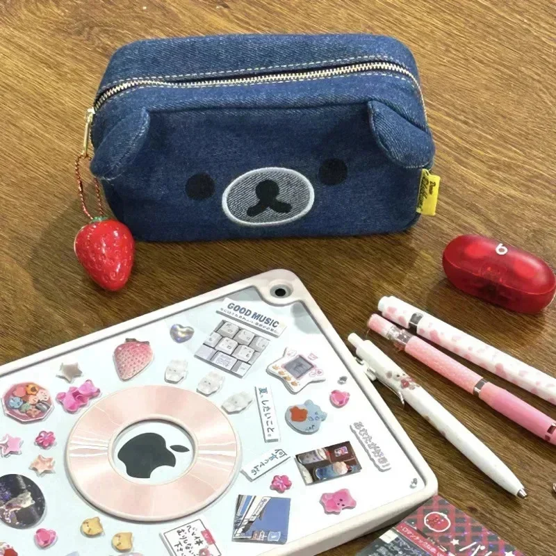

Denim Bear Pencil Case, Rilakkuma Cute Character Zipper Pouch For School, Travel, & Stationery
