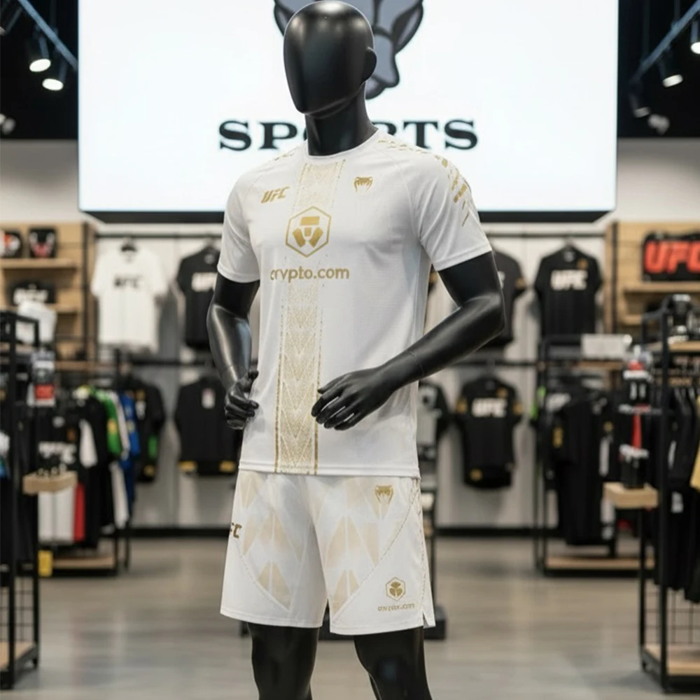 

2026 New UFC Fight Night White/Gold T-shirt Shorts Men Women's MMA Oversized Breathable Quick-Drying Boxing Jujutsu Training Set