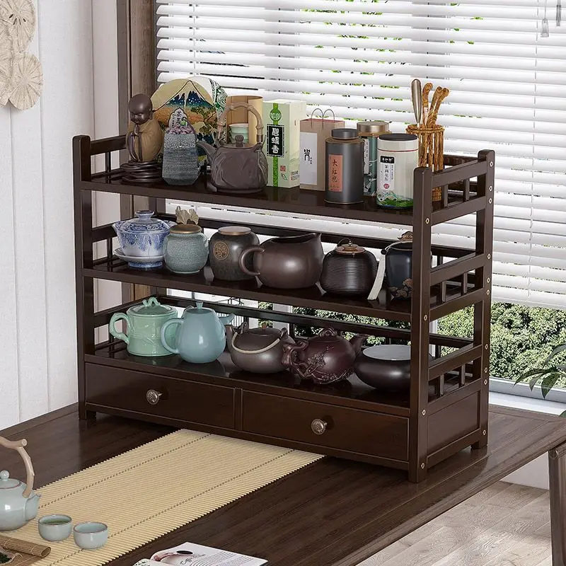 ティーラック無垢材ティーカップラック中国のハイエンドプーアルティーポットワイストーブお茶を作るティーセットアクセサリーティーカップラック