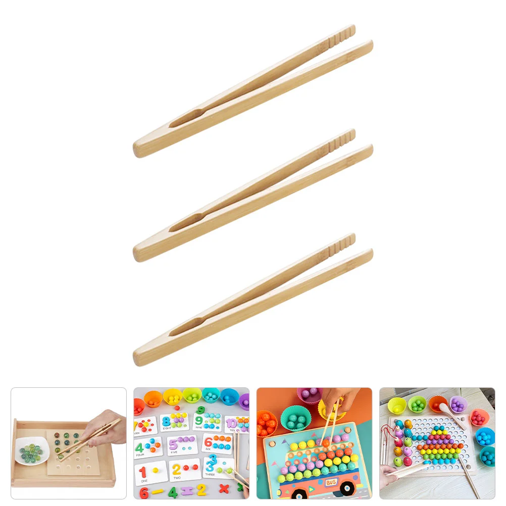 

3 Pcs Montessori Tweezers Bead Early Education Toys Food Hand-eye Coordination Wooden