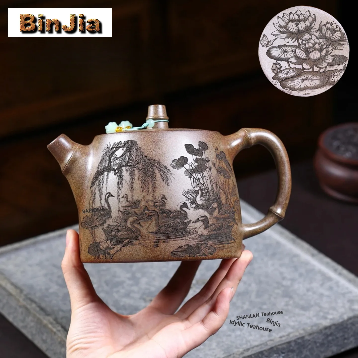 BAEJORIA 700ml Exquisite Yixing Purple Clay Teapots Handmade Lotus Handuo Pot Raw Ore Graphite Section Mud Kettle Zisha Tea Set