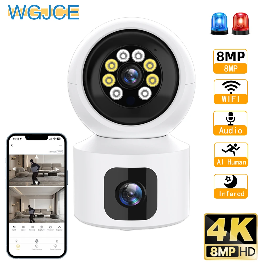 

IP Camera 4K 8MP Dual Screen Baby Monitor WiFi Camera Home Secuiry Ai Human Detection Night Vision PTZ CCTV Surveillance Cameras