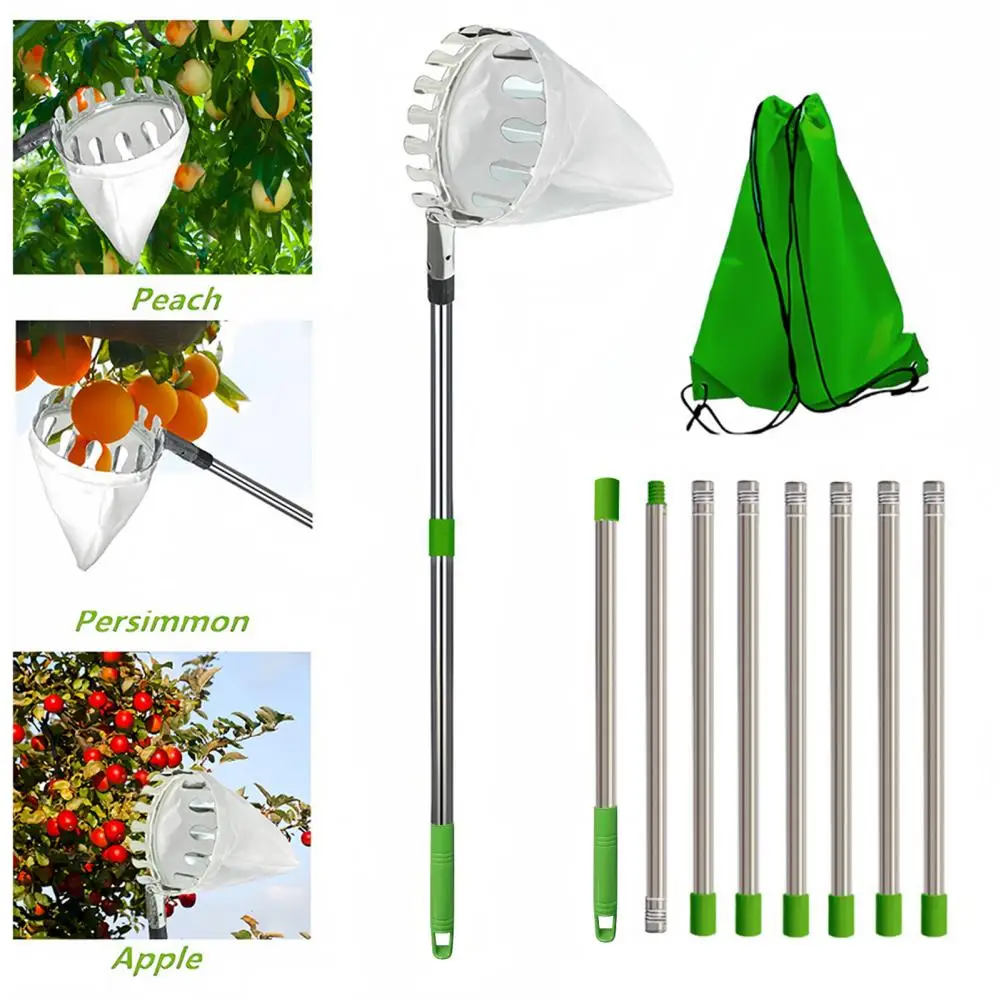 Fruit Picker Pole with Storage Bag Steel Tongs Fruit Grabber Home Gardening Orchard Tool for Pear Orange Apricot Mango Limes