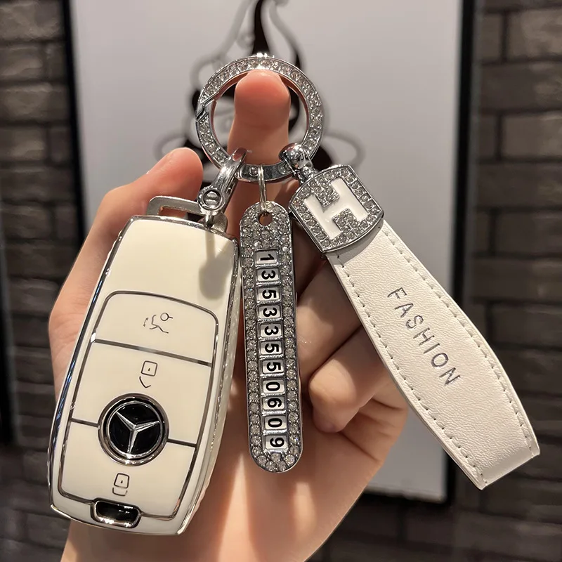 TPU Key Case Cover Suitable for Mercedes-Benz E300L C260L Car A200L Shell GLC300L/GLE/GLA Women's E Key Buckle Keychain