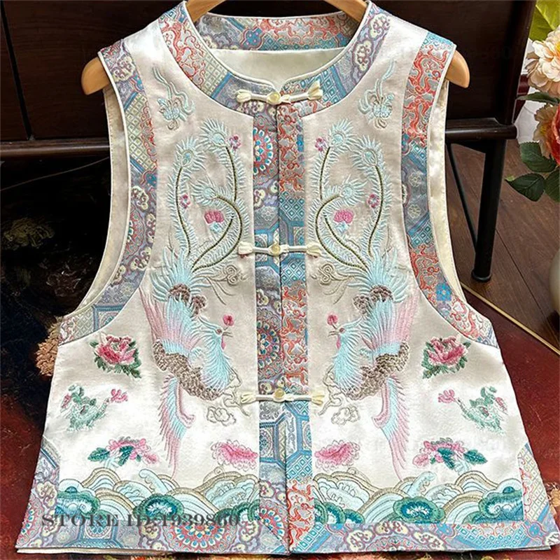 

New Chinese Style Women's Qipao Vest Summer Sexy Tang Style Clothes Women's Top Ethnic Style Buckle O-Neck Embroidery Waistcoat