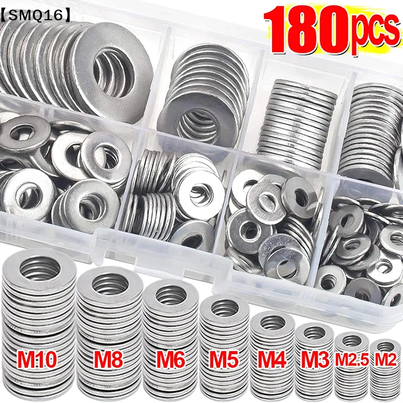 180pcs Stainless Steel Washers O Ring Fasteners Gasket Set Assortment Kits M2 M2.5 M3 M4 M5 M6 M8 M10 Flat Washer Grommets【SMQ】