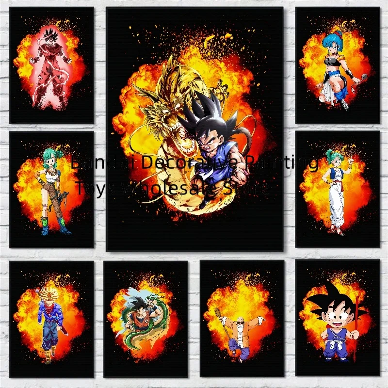 Classic Bandai Anime Super Saiyan Canvas Painting Print Dragon Ball Goku Pictures Home Decor Aesthetic Posters for Wall Painting