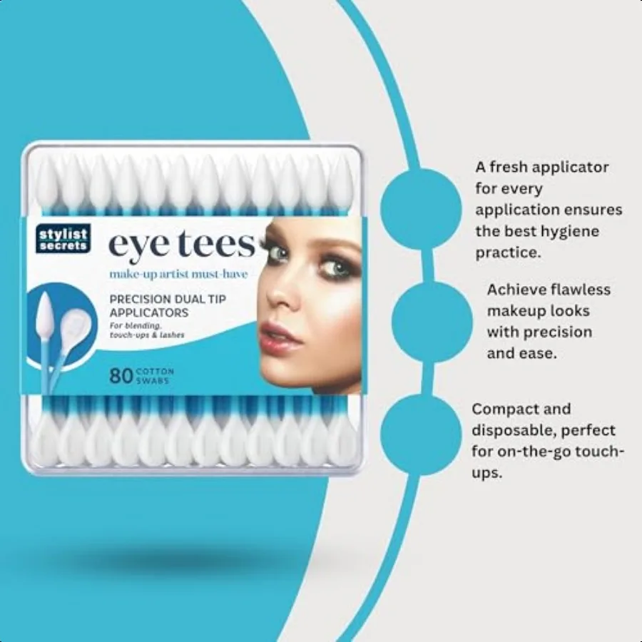 Fran Wilson EYE TEES COTTON TIPS 80 Count 6 PACK Precision Makeup Applicator Doublesided Swabs with Pointed and Rounded Ends fo