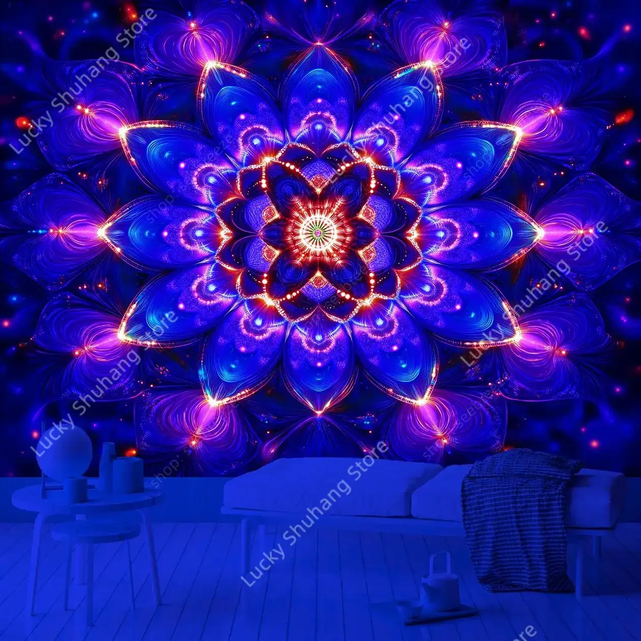Bohemian Mandala UV Tapestry Vibrant Wall Hanging for Bedroom Living Room Decor Ethnic Chic Home Meditation Inspired Design