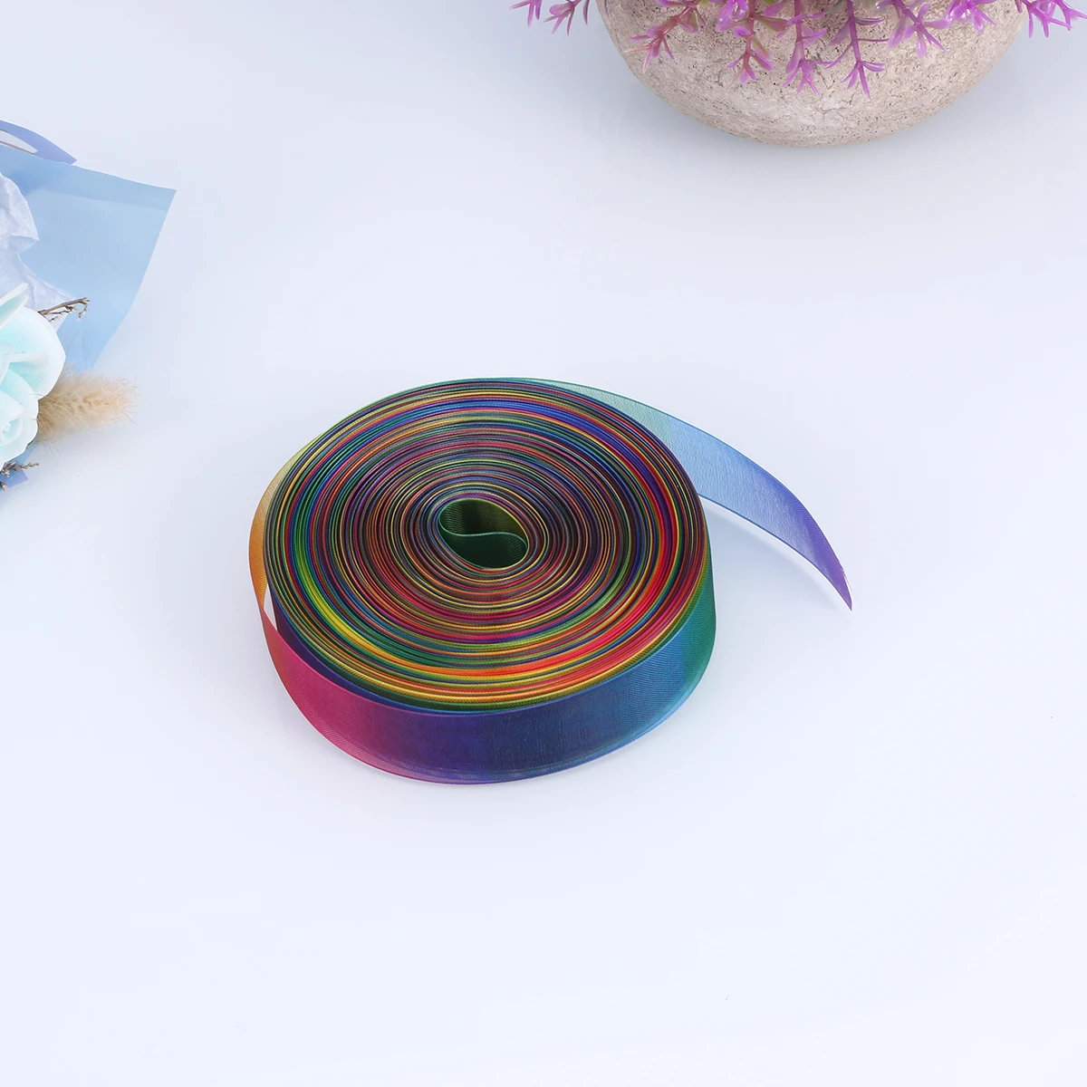 

Rainbow Gradient 50 Yard Organza Tape Sheer Organza Roll Smooth Polyester for Hair Accessories Crafting Decorations Gifts