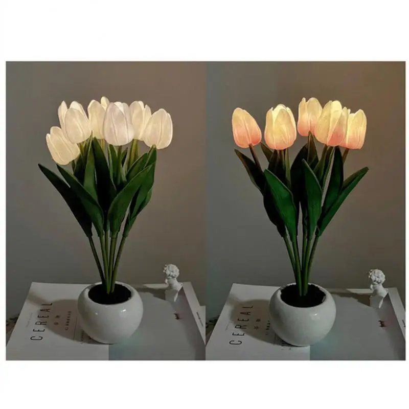 Imagem -03 - Flores Artificiais Bouquet Lamp Cabeceira Led Night Light Atmosfera Quente Luz Sala de Estar Jardim Abajur Home Decor Tulipas