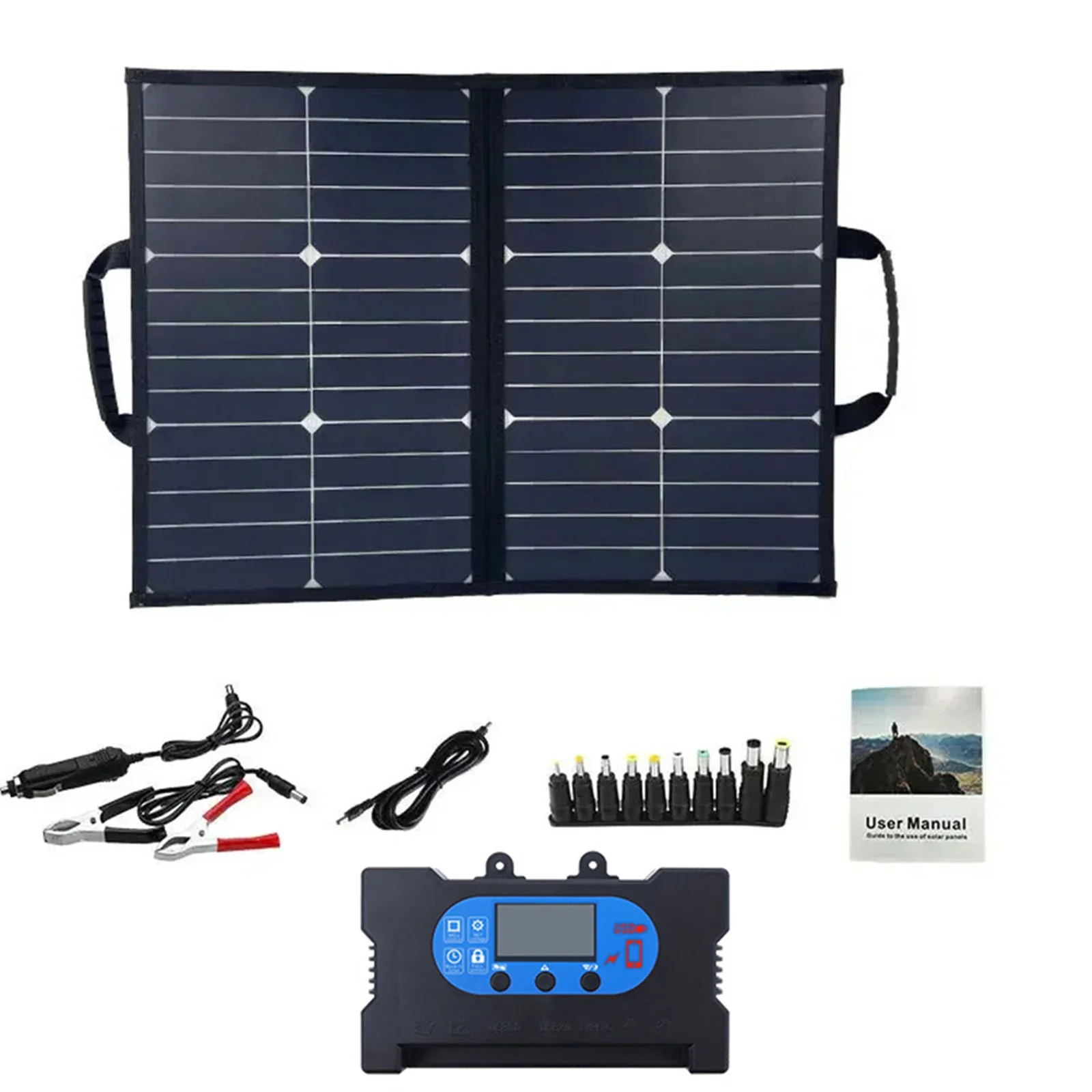 

1 Set Solar Folding Bag 50W Black Portable Solar Panel Charger Foldable Power Kit For Generator Station Practical Accessories