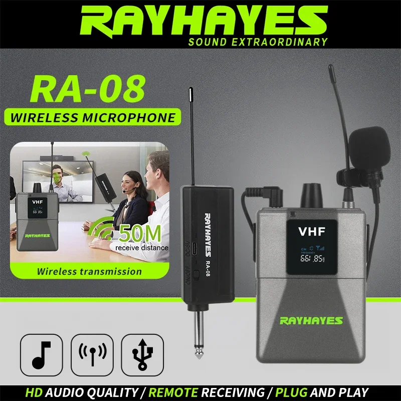 

RAYAHYES RA-08 Wireless Headset/Lavalier Microphone with Cardioid Pickup Pattern Suitable for Speeches Meetings and Performances