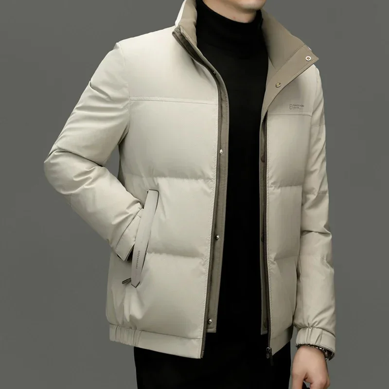 Chaqueta corta de plumón con cuello levantado, ropa de diseñador para hombre, acolchada, invierno, nuevo en abrigos, saco informal para hombre, 2025