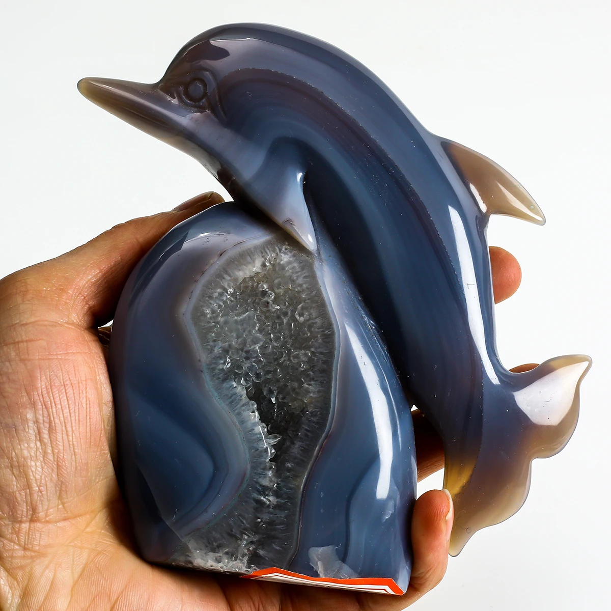 Wholesale Natural Agate Polishing Hand Carved Animal Crystal Agate Geode Dolphin