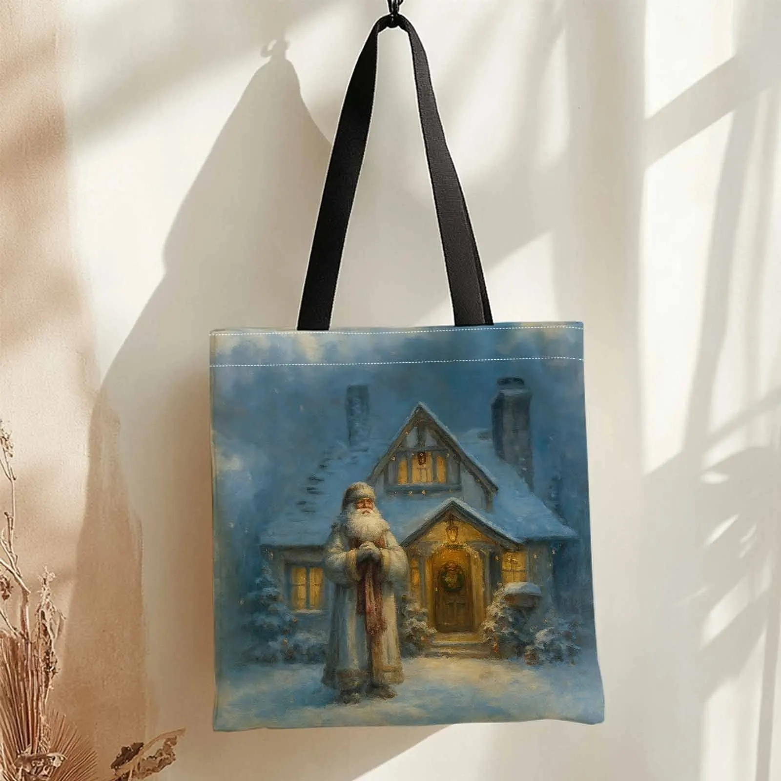 حقيبة يد شتوية لرجل الثلج سانتا كلوز، هدية لطيفة لعيد الميلاد والعام الجديد، حقيبة يد خفيفة الوزن قابلة للطي مع حزام ثابت متعدد الألوان #4
