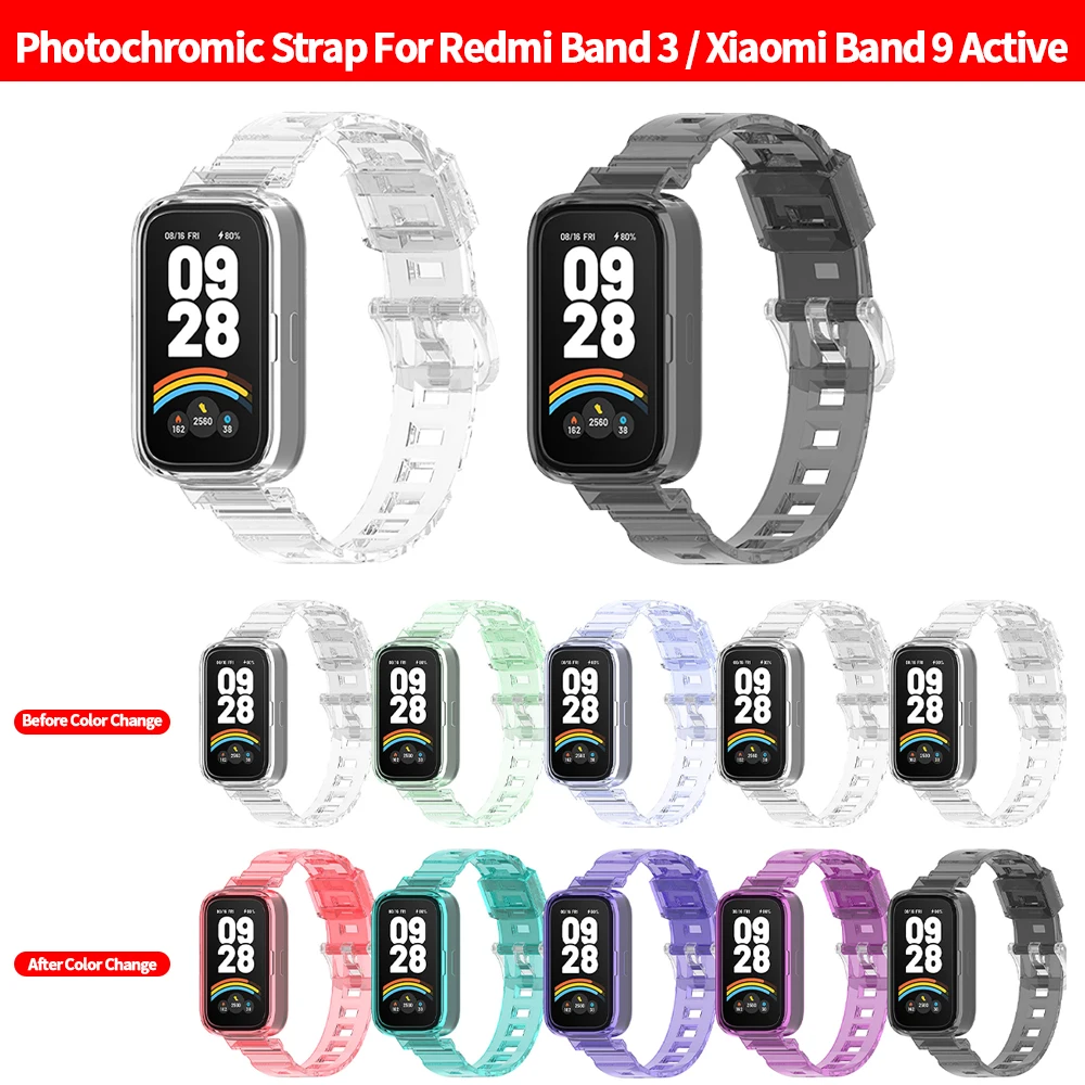 

Transparent Watchband For Xiaomi Mi Band 8/9 Active Wristband Photochromic Sport TPU Case Strap For Redmi Watch 3/2 Bracelet