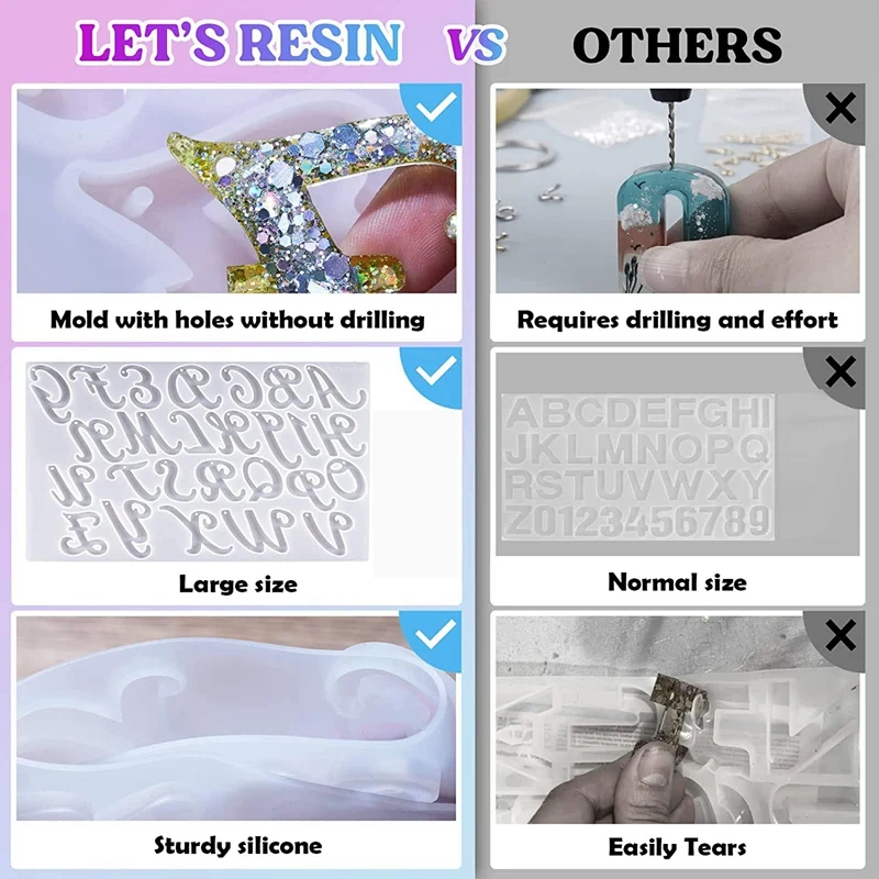 Letter Mould For Resin Reverse Resin Key Chain Letter Mould With Holes With 30 Jump Rings, 30 Key Rings (15.3X8.9Inch)