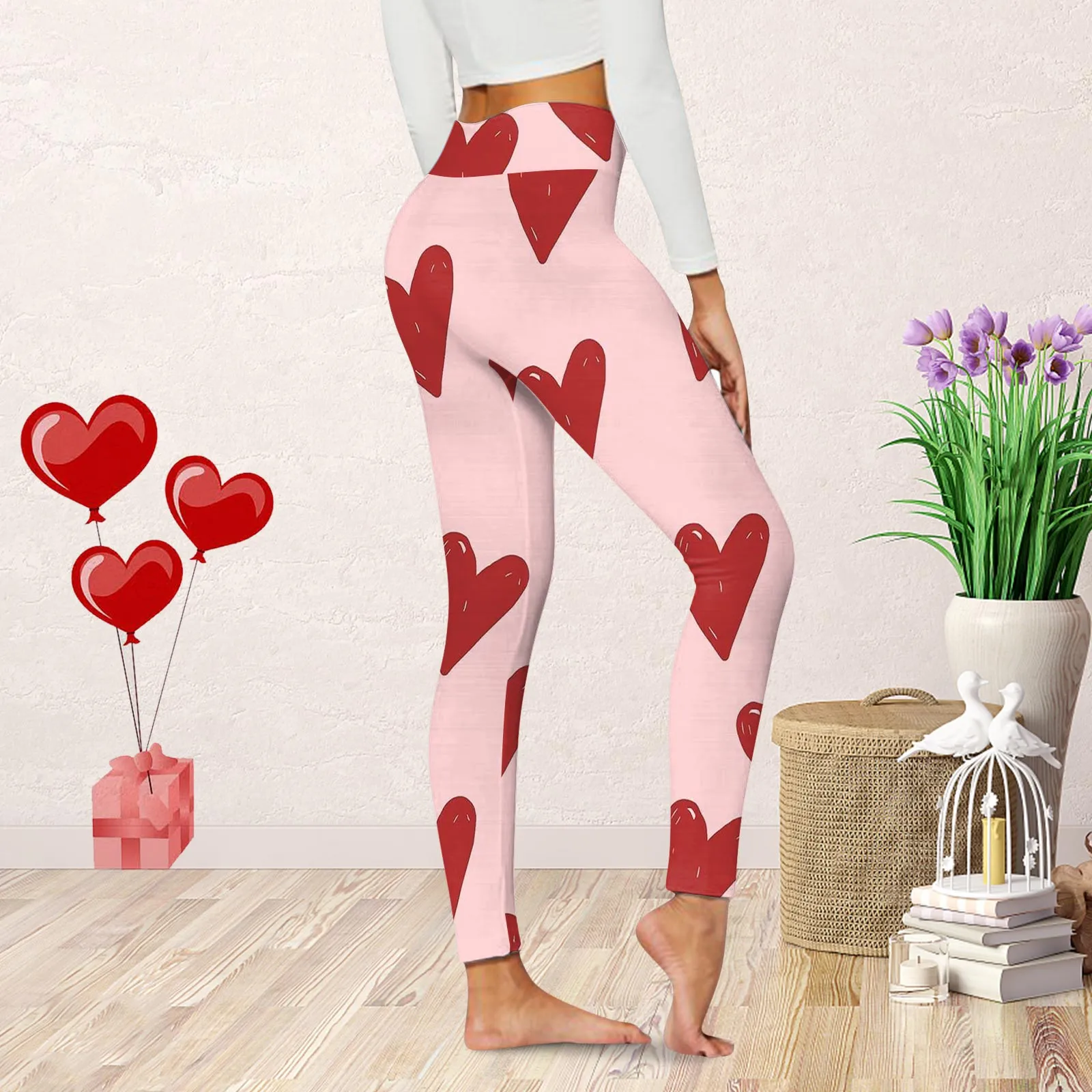 Mallas con estampado de San Valentín para mujer, Leggings informales, cómodos, estéticos Vintage, para el hogar