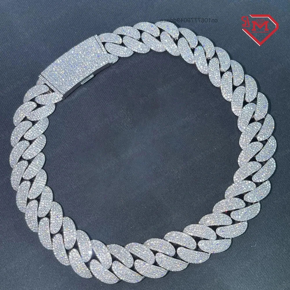 

Hip Hop 16mm Cuban Link Chain Iced Out 925 Sterling Silver Vvs Moissanite Diamond Cuban Chain Necklace For Men