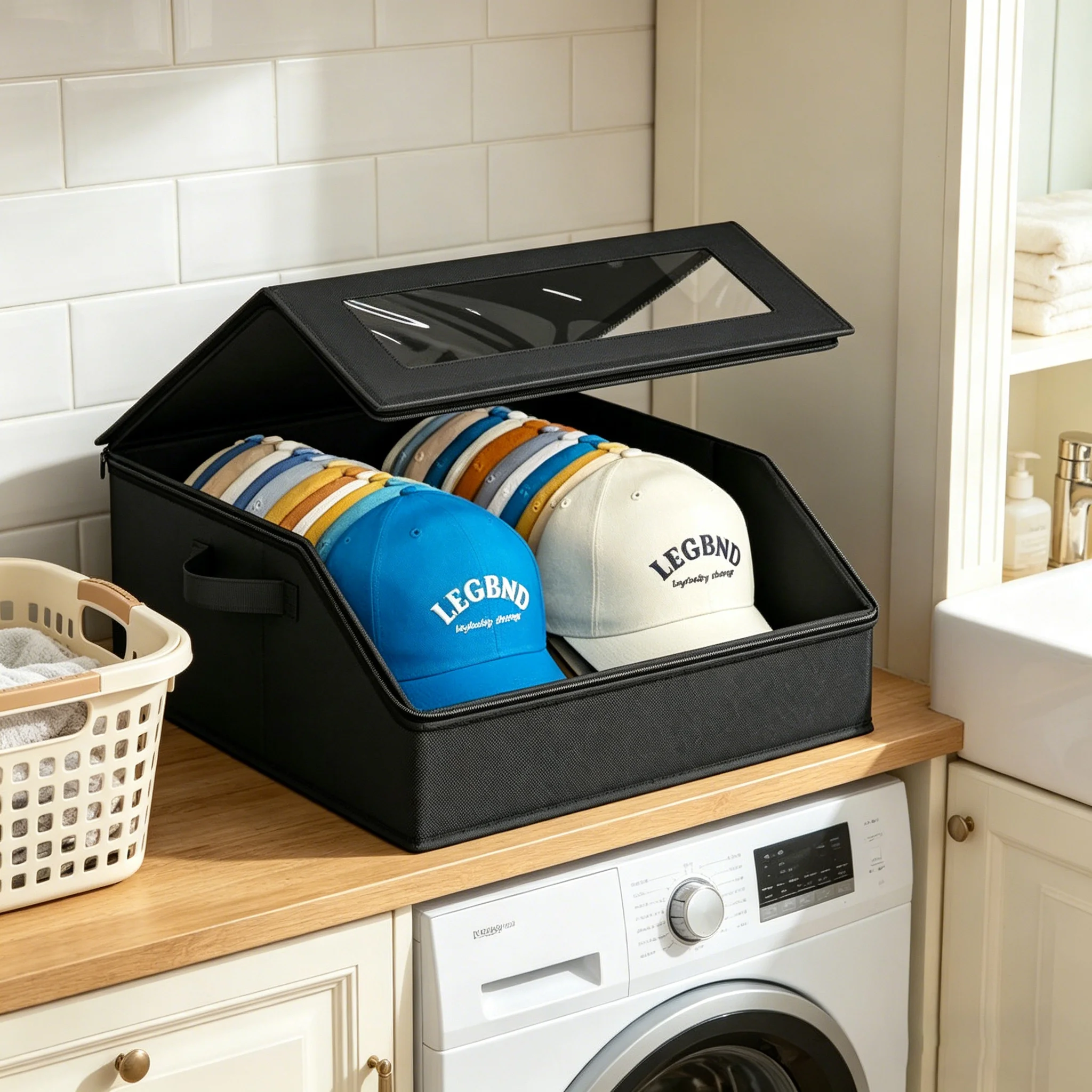 

Large Capacity Hat Storage Box Zipper Box Dustproof Stackable Baseball Cap Storage Box Non-Woven Fabric Foldable Modern Simple