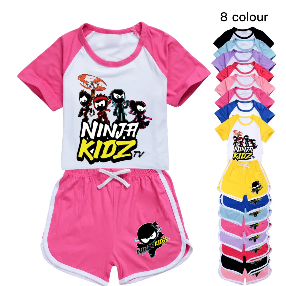 NINJA KIDZ Kids Clothes Summer Baby Girls T shirt Pants Set Boys Casual Short Tops Suit toddler Children pajamas clothes