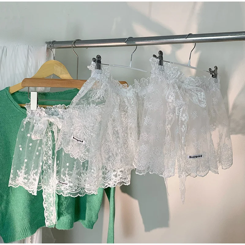 

White Lace Foam Gauze Ins Lace Layered Fart Curtain Personalized Fashion Apron Layered Soft Korean Headscarf Hair Scarf 2026