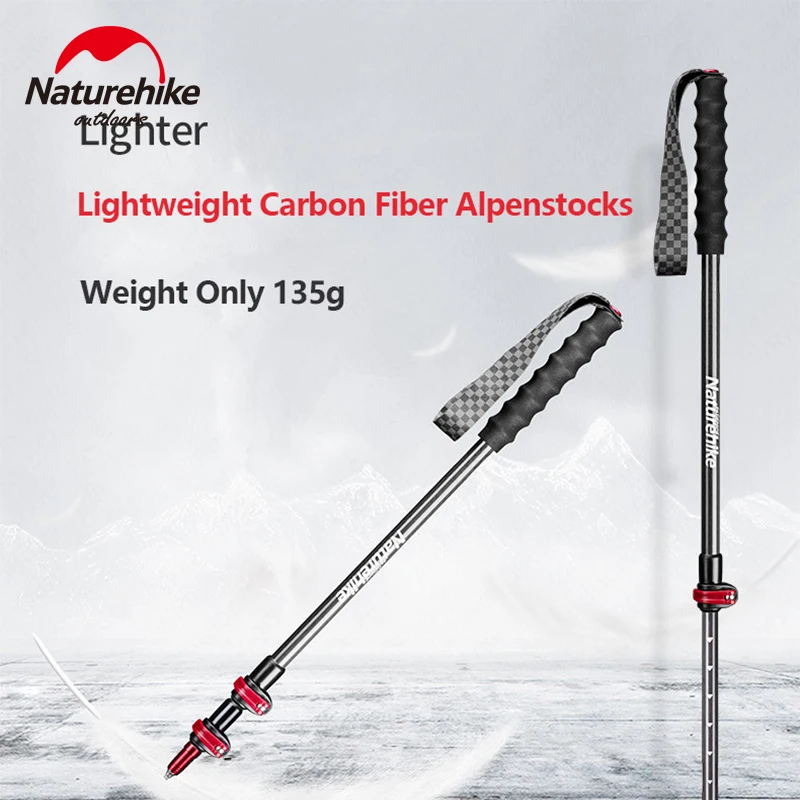 

Naturehike Trekking Poles 135g Ultralight 3-Section External Lock Carbon Fiber Cane Hiking Walking Sticks Portable