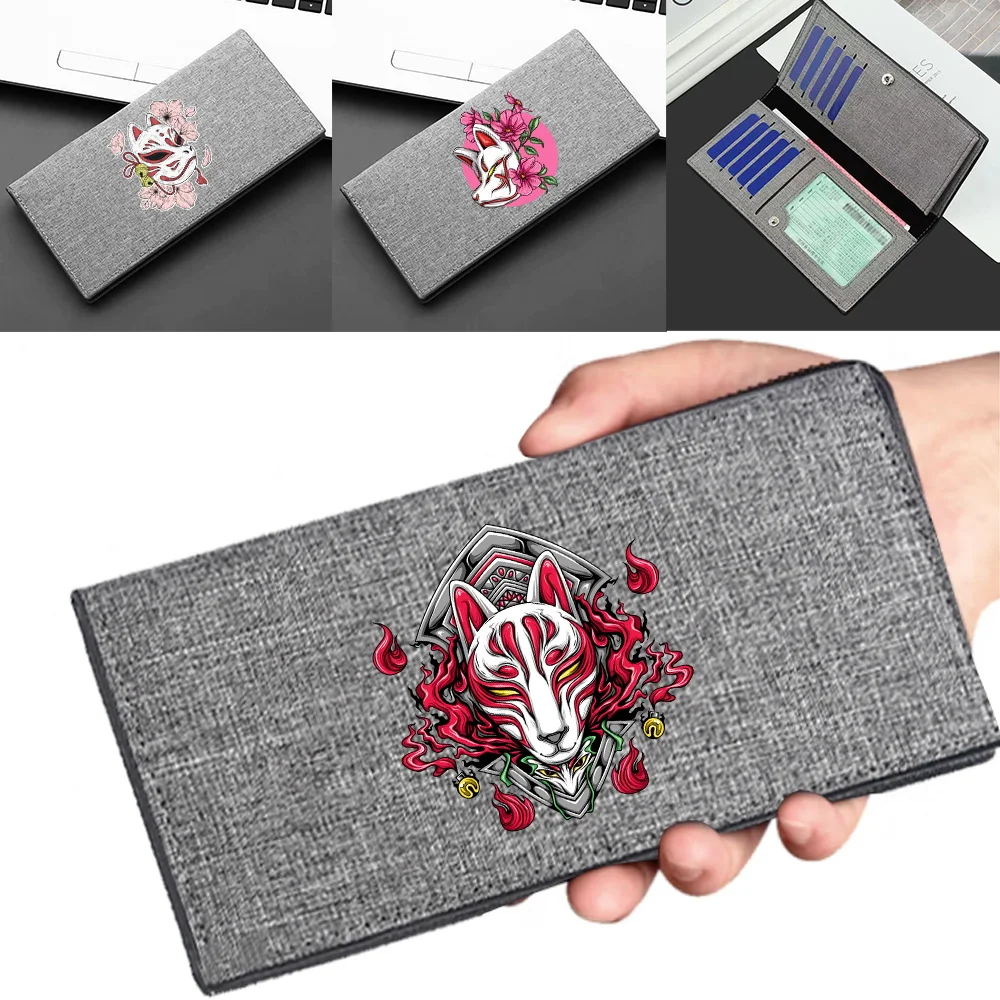 Daily‑use Long Clutch Wallet Dual‑compartment Hand Pouch Portable Bags mask Pattern Long Wallets for Family Reunion Meetup