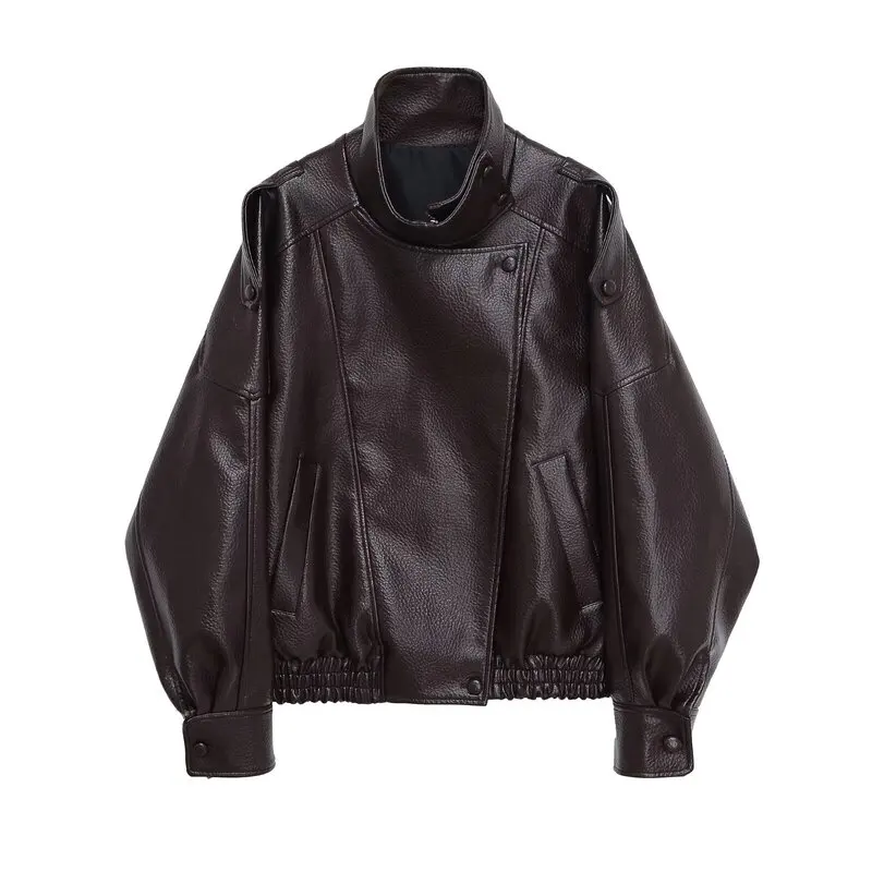 Lose Design Damen Leder Jaet ort Oberbekleidung Wärme Damen Faion Herbst Neue Sle Reißverschluss Kein Hut