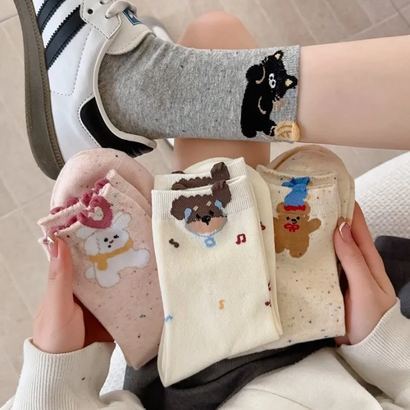 Children's Fun Point Yarn New Cute Cat Dog Cartoon Cotton Socks Mid-tube Socks Women's South Korea Ins Stacking Socks Women