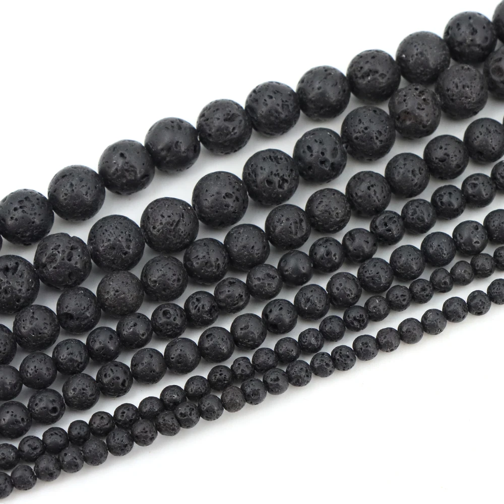 Wholesale Natural Black Volcanic Lava 4 6 8 10 12mm Round Loose Beads For Jewelry Making Bracelet Necklace Gift Charms Accessori view 2